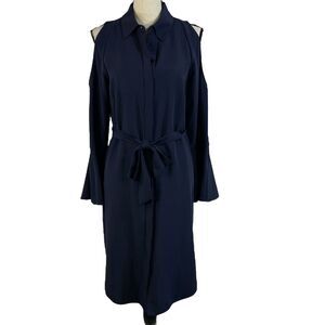 Antonio Melani SZ 8 Shiloh Shirt Dress Bell Sleeve Button-Up Cold Shoulder Blue